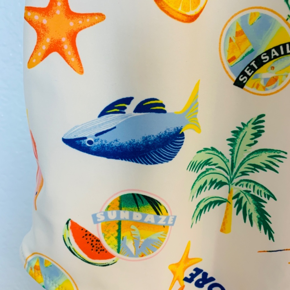 Old Navy One Piece Swimsuit Womens Large White Tropical Fish Food Novelty Print - Picture 6 of 15